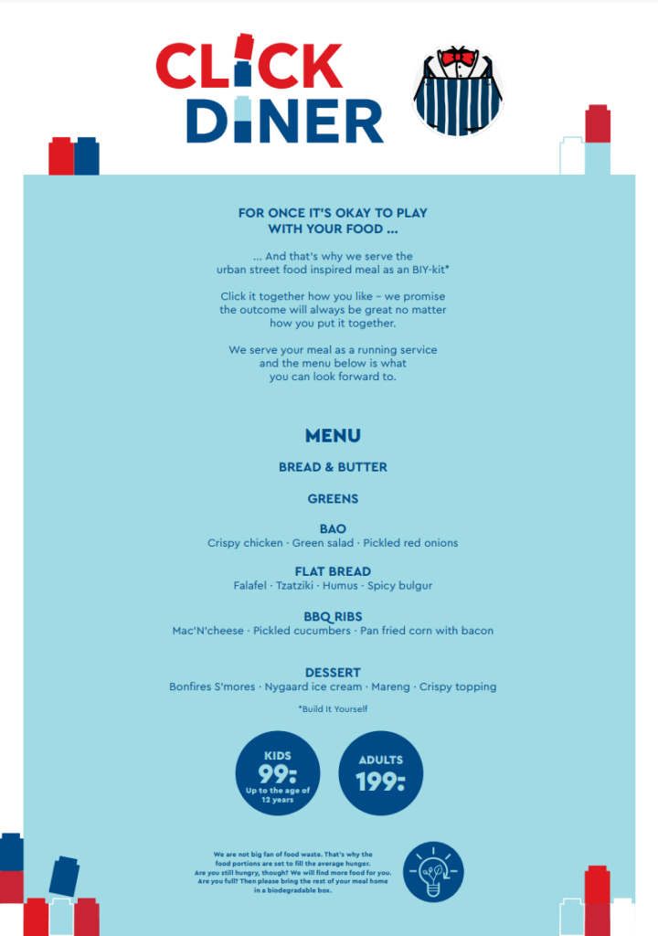 LEGO House Click Diner Menu